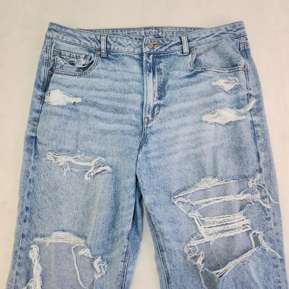 American Eagle Strigid Mom Jeans 18 38x28 High Rise Ripped Destroyed 90s Grunge - Picture 3 of 7